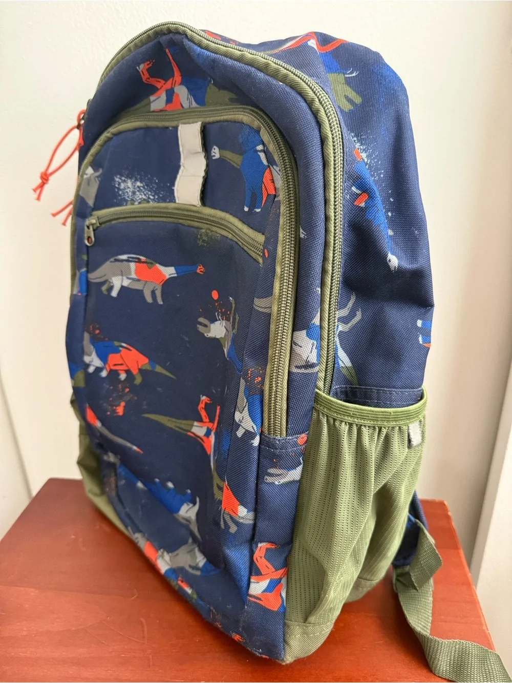 Backpack - Navy with Olive trim - Dinosaur 🦕 print